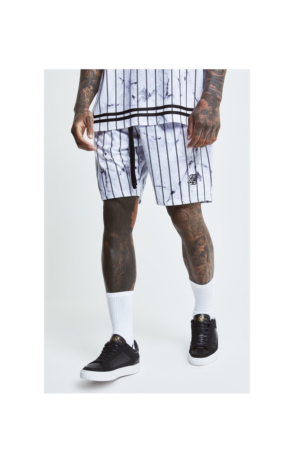 Load image into Gallery viewer, SikSilk Marble Relaxed Shorts - White &amp; Grey