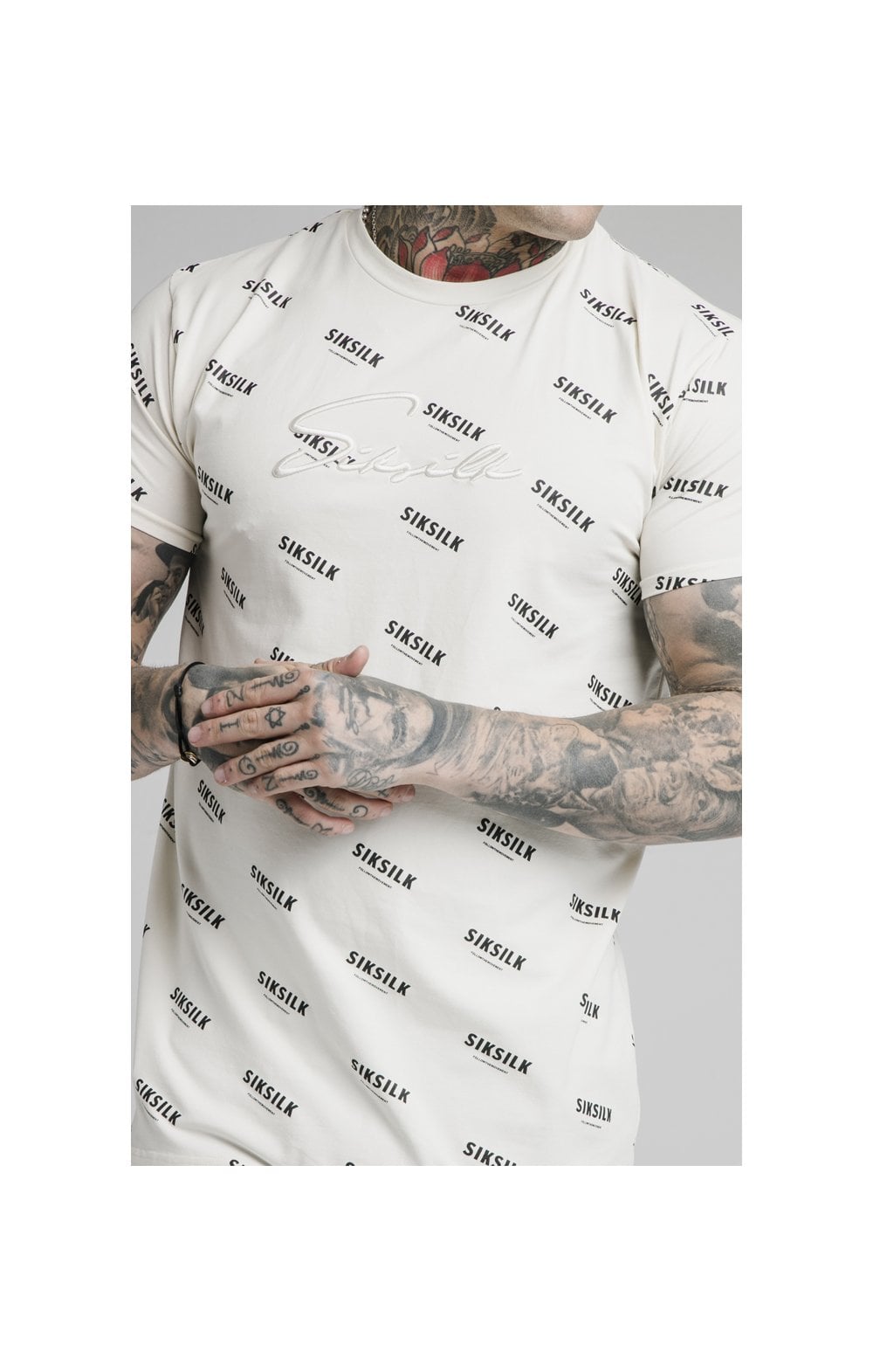 Load image into Gallery viewer, SikSilk Repeat Print Box Tee - Off White (1)
