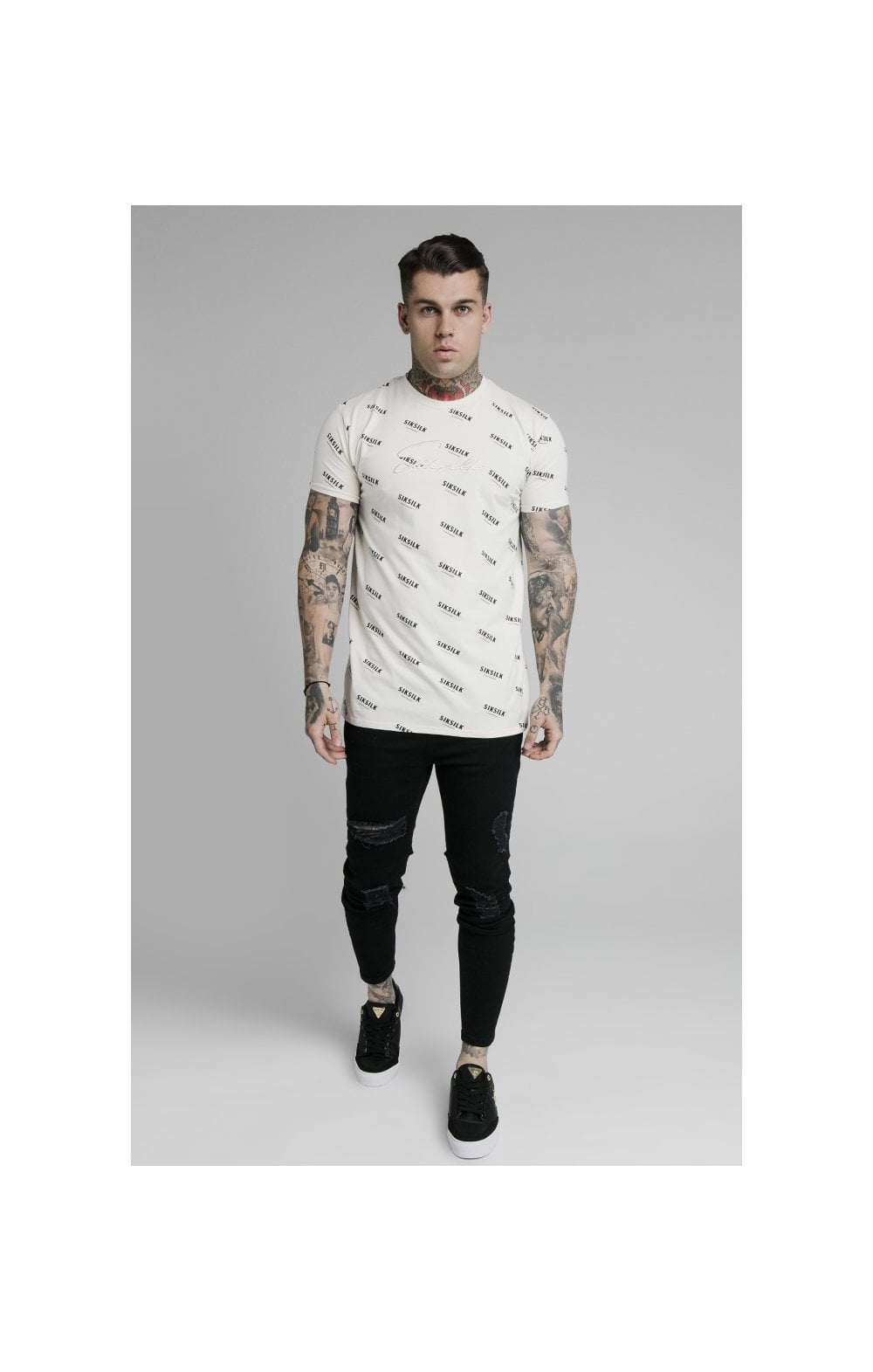 Load image into Gallery viewer, SikSilk Repeat Print Box Tee - Off White (3)