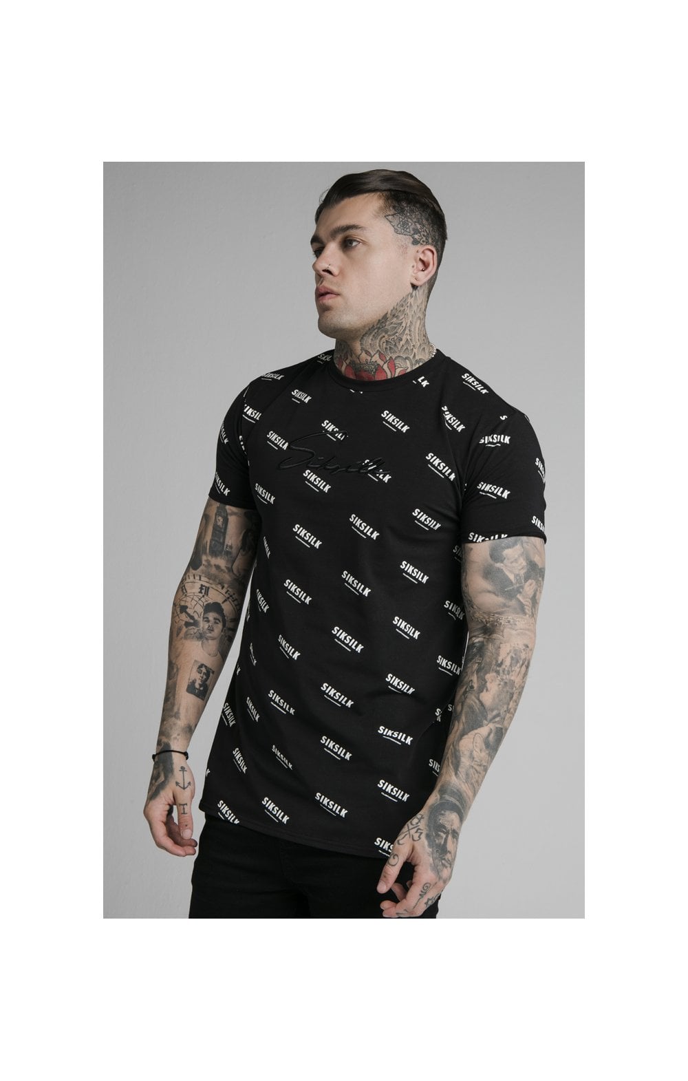 Load image into Gallery viewer, SikSilk Repeat Print Box Tee - Black