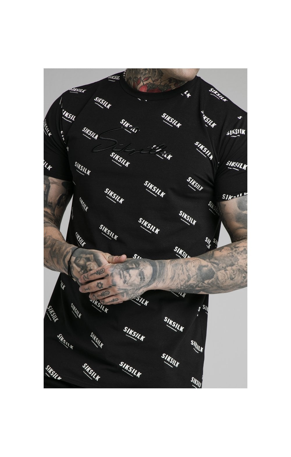 Load image into Gallery viewer, SikSilk Repeat Print Box Tee - Black (1)