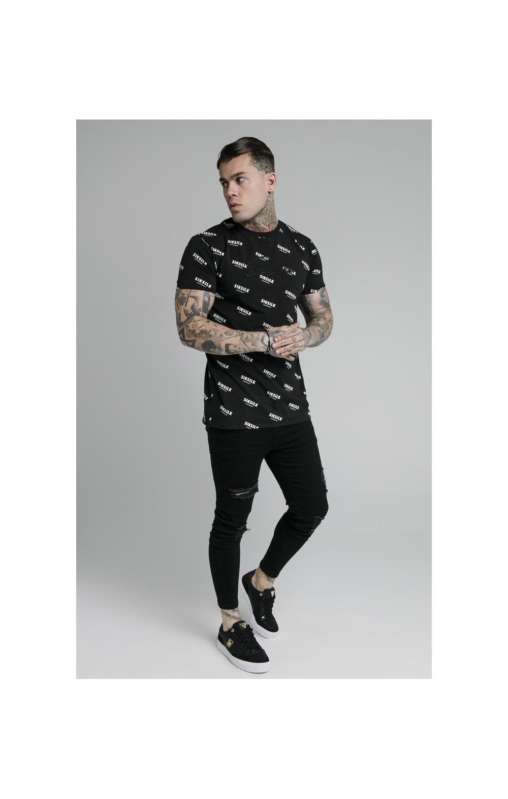 Load image into Gallery viewer, SikSilk Repeat Print Box Tee - Black (2)