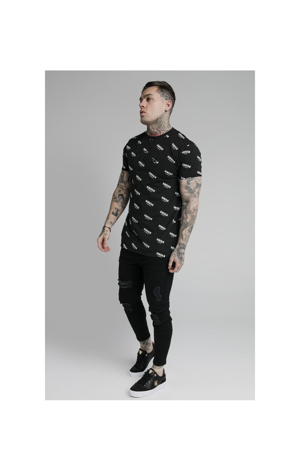 Load image into Gallery viewer, SikSilk Repeat Print Box Tee - Black (3)