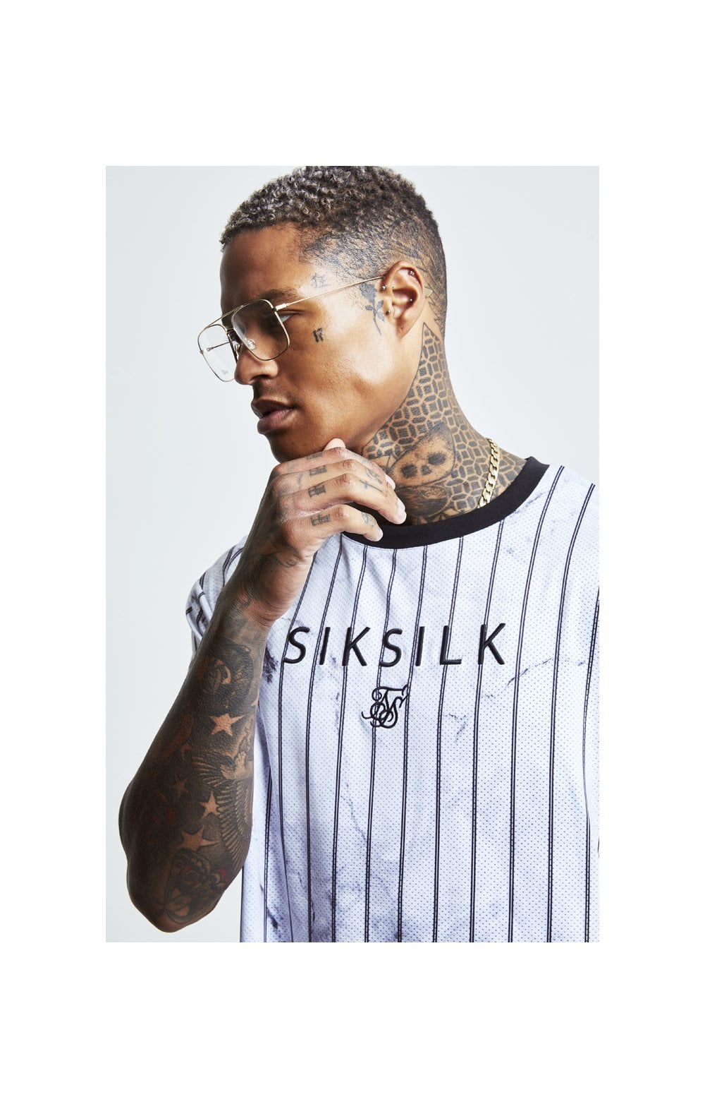 Load image into Gallery viewer, SikSilk S/S Marble Essential Tee - White &amp; Grey (1)