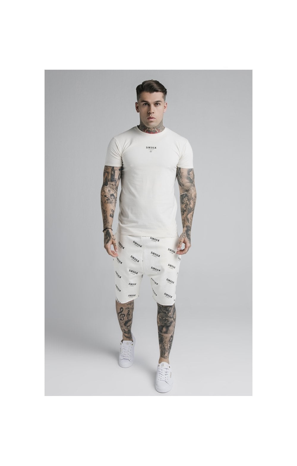 Load image into Gallery viewer, SikSilk Repeat Print Shorts - Off White (3)
