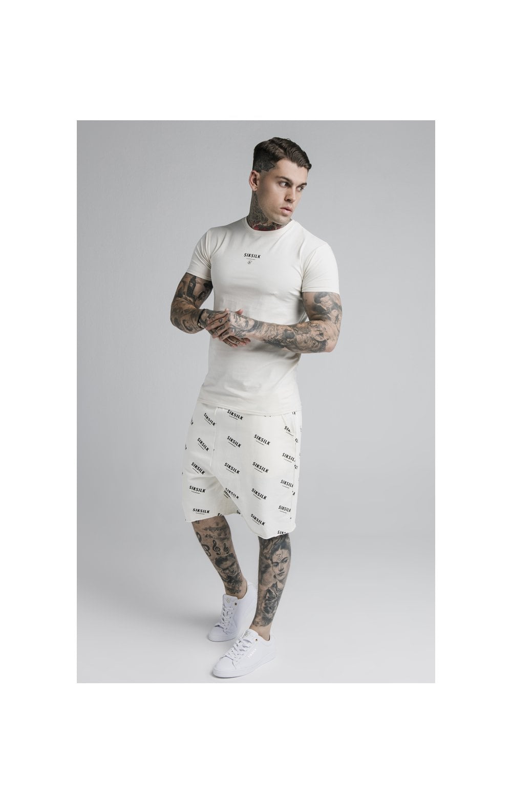 Load image into Gallery viewer, SikSilk Central Logo Print Gym Tee - Off White (3)