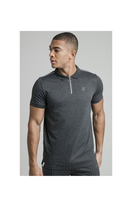 Grey Smart Pinstripe Polo Shirt