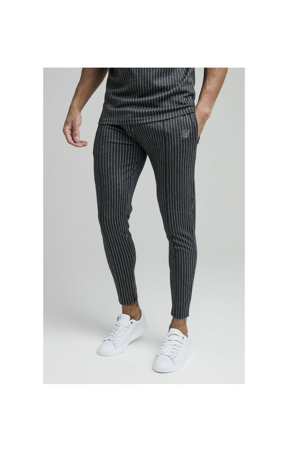 Load image into Gallery viewer, Grey Smart Pinstripe Pant