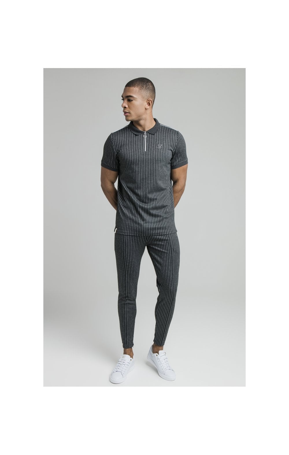 Load image into Gallery viewer, Grey Smart Pinstripe Pant (5)