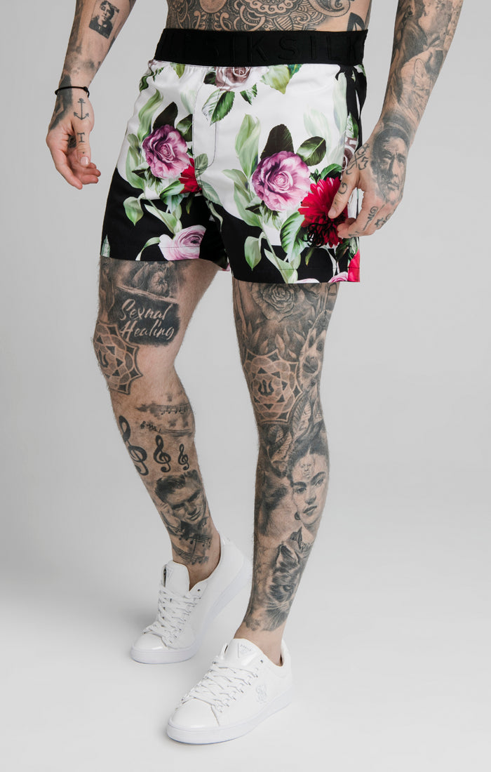 Load image into Gallery viewer, Black Floral Swim Short