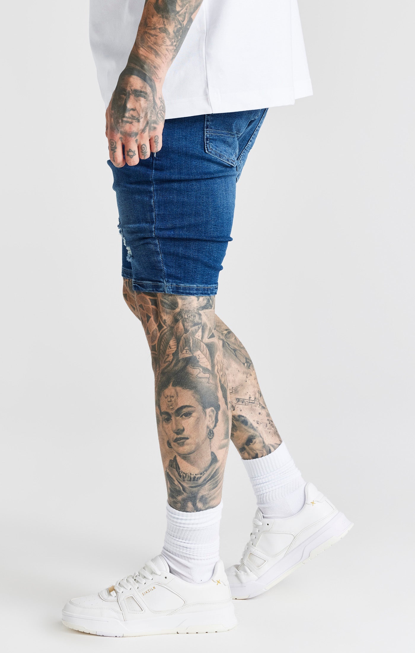 Load image into Gallery viewer, Blue Distressed Denim Short (1)