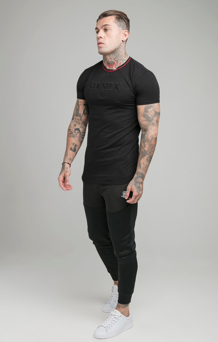Load image into Gallery viewer, Black Embroidered Muscle Fit T-Shirt (1)