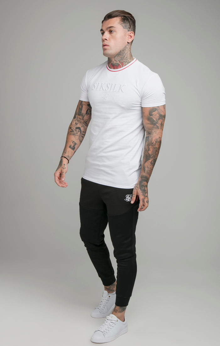 Load image into Gallery viewer, SikSilk S/S Piping Embroidery Gym Tee - White (2)