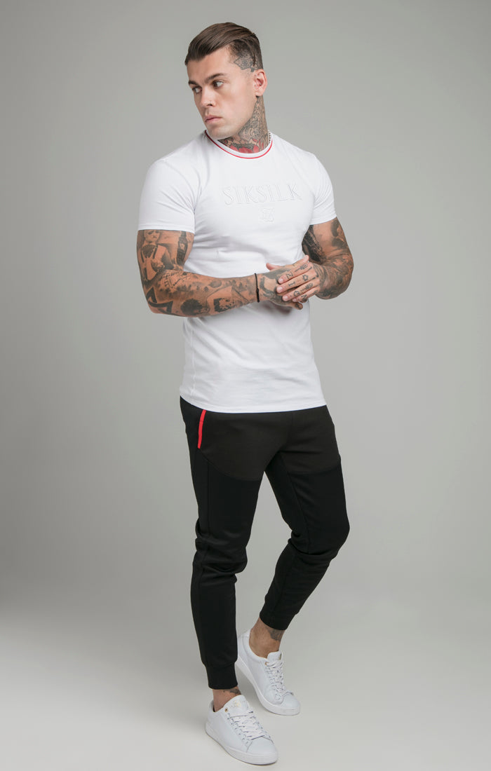 Load image into Gallery viewer, SikSilk S/S Piping Embroidery Gym Tee - White (5)