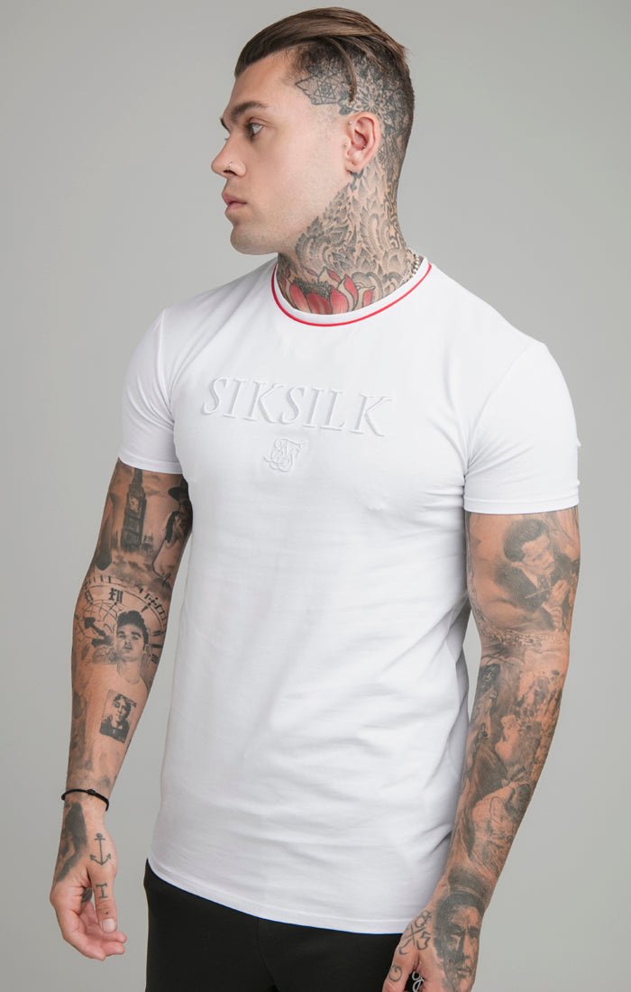 Load image into Gallery viewer, SikSilk S/S Piping Embroidery Gym Tee - White
