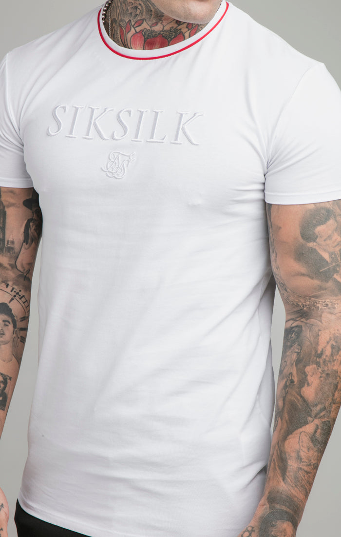 Load image into Gallery viewer, SikSilk S/S Piping Embroidery Gym Tee - White (1)