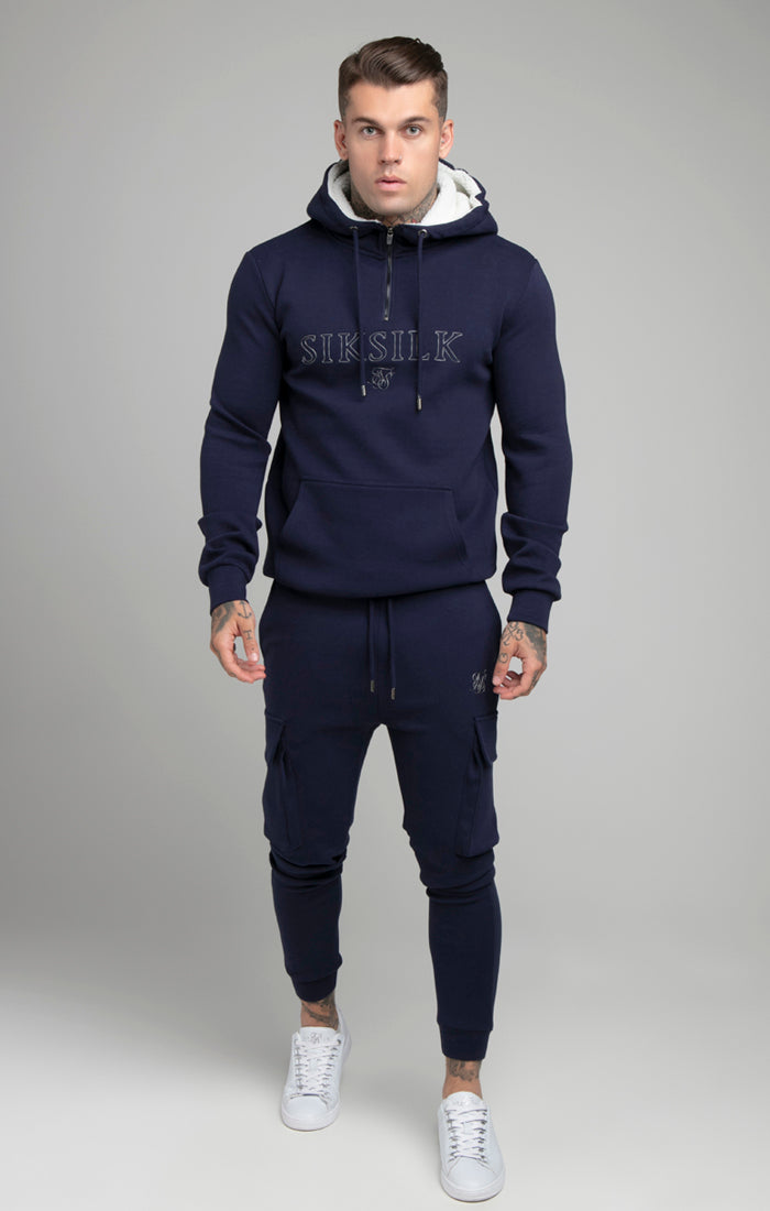 Load image into Gallery viewer, Navy Borg Quarter Zip Hoodie (4)