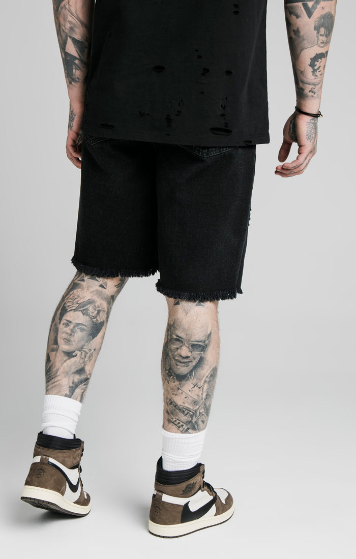 Load image into Gallery viewer, Black Floral Relaxed Denim Short (2)