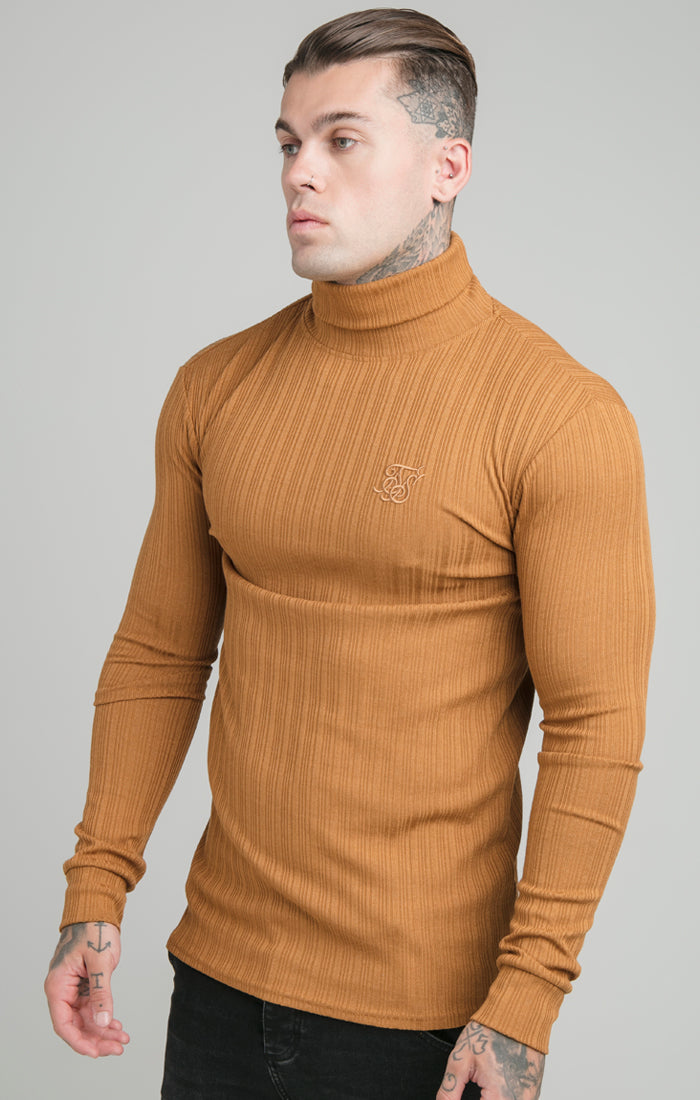 Load image into Gallery viewer, SikSilk L/S New Rib Knit Polo Neck - Tan
