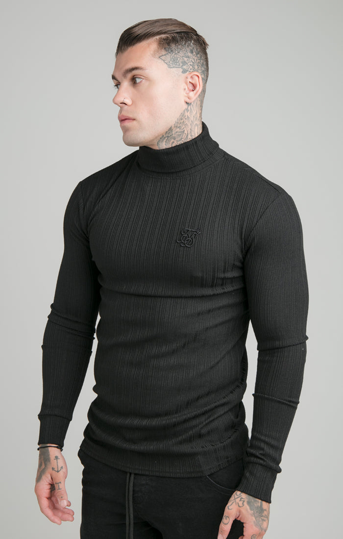 Load image into Gallery viewer, SikSilk L/S New Rib Knit Polo Neck - Black