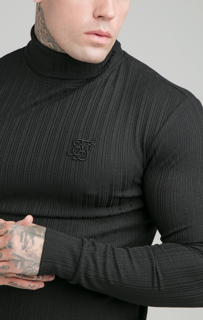 Load image into Gallery viewer, SikSilk L/S New Rib Knit Polo Neck - Black (1)