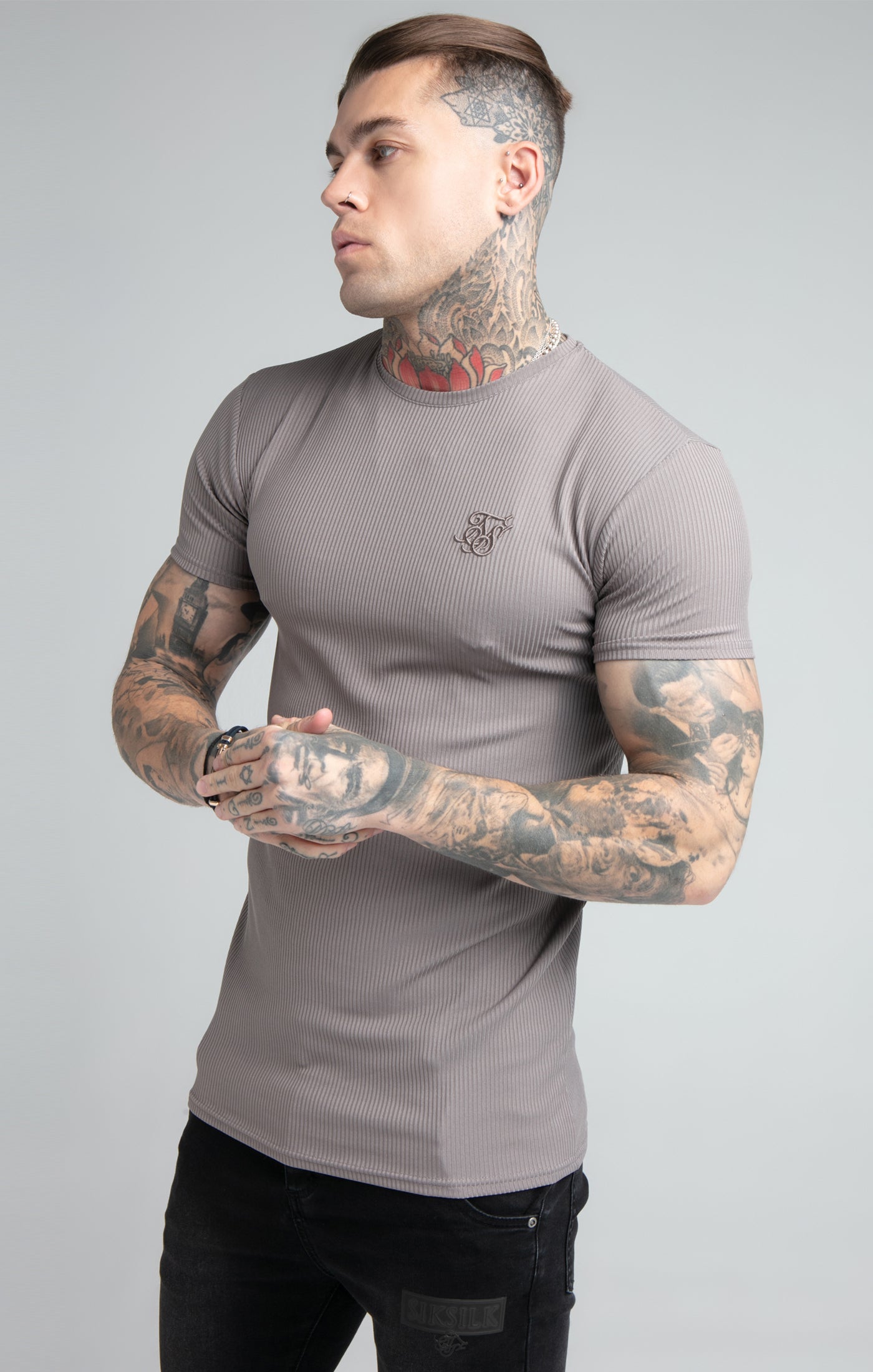 Load image into Gallery viewer, Grey Rib Raglan Muscle Fit T-Shirt