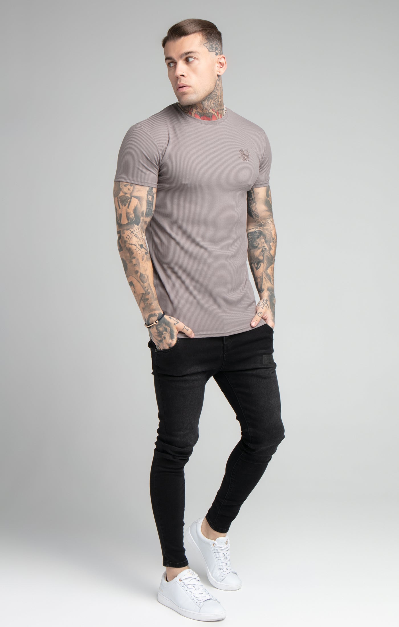 Load image into Gallery viewer, Grey Rib Raglan Muscle Fit T-Shirt (3)