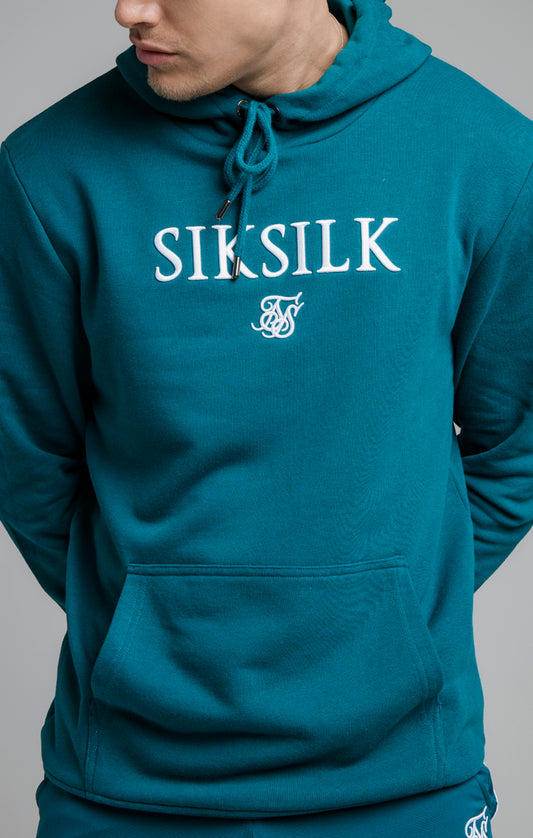 SikSilk Overhead Embroidery Hoodie - Teal & White