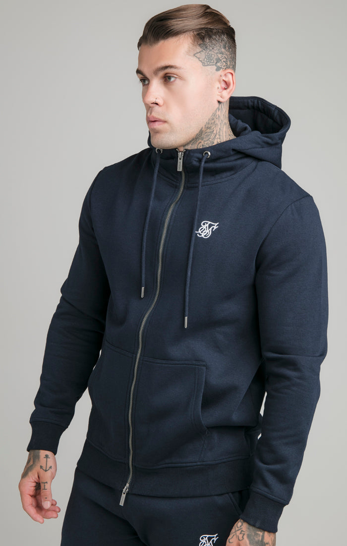 Load image into Gallery viewer, Navy Zip Through Funnel Neck Hoodie