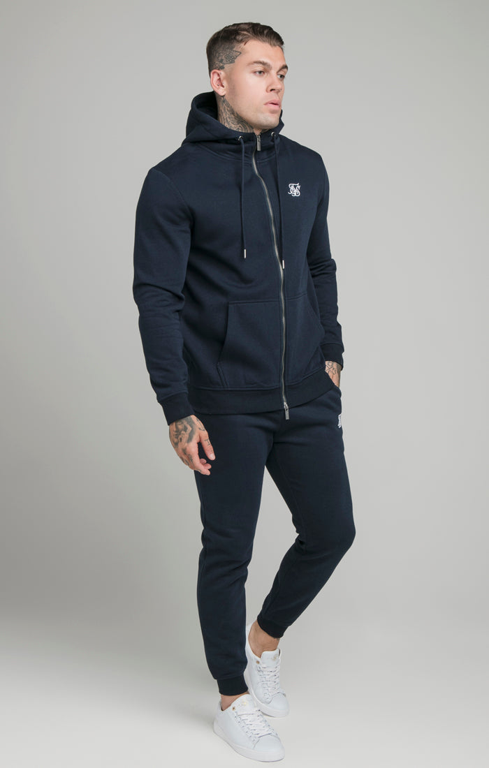 Load image into Gallery viewer, Navy Zip Through Funnel Neck Hoodie (3)