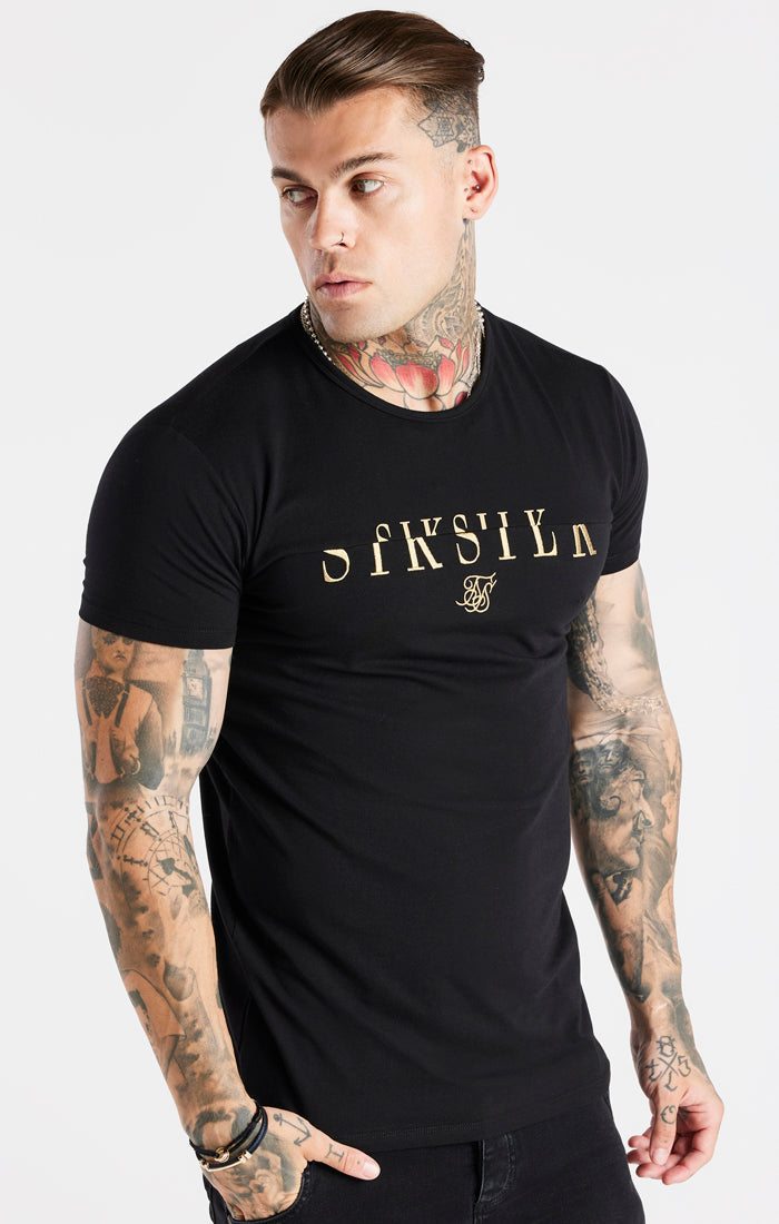 Load image into Gallery viewer, Black Gold Print Muscle Fit T-Shirt