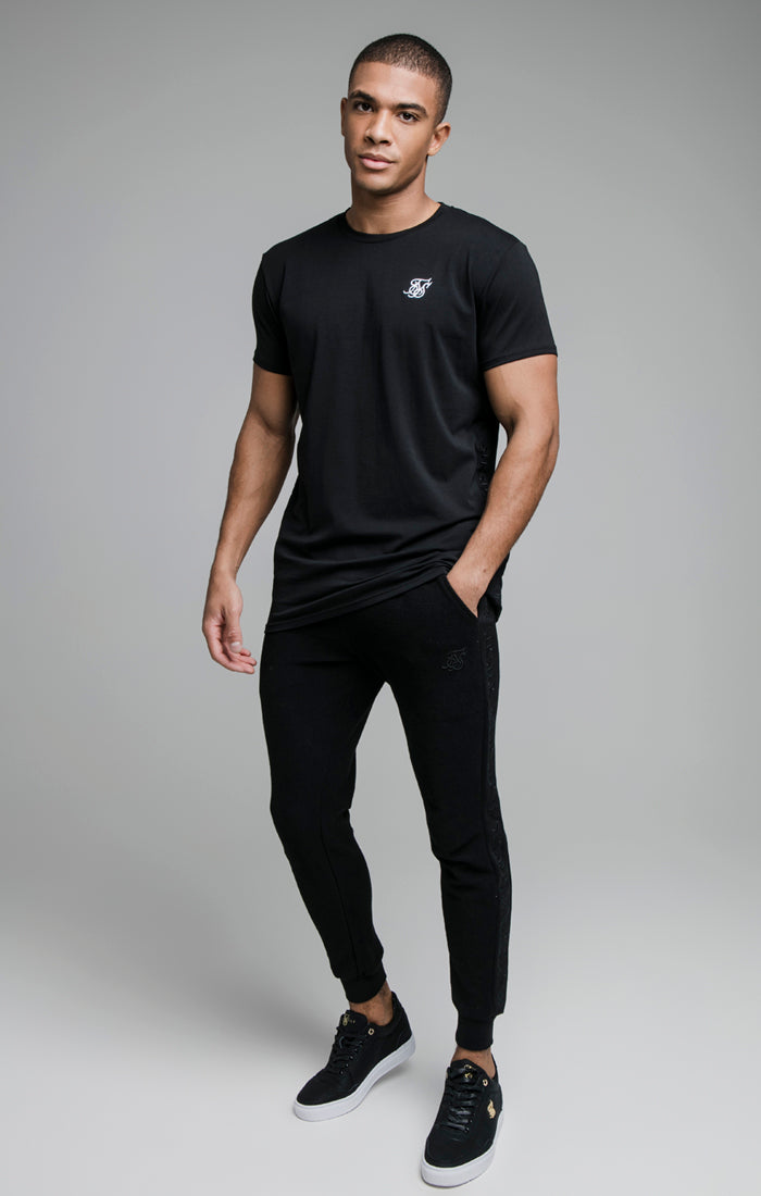 Load image into Gallery viewer, Black Embroidered Tape Muscle Fit T-Shirt