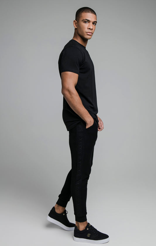 Black Embroidered Tape Muscle Fit T-Shirt