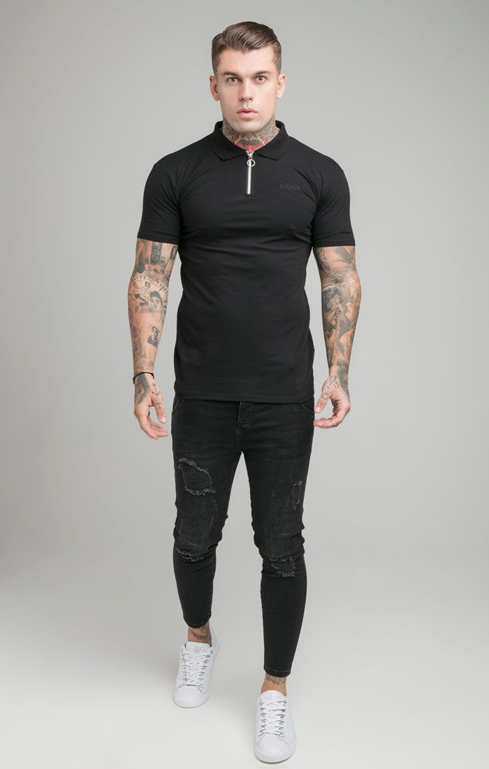 Load image into Gallery viewer, Black Opulent Zip Polo Shirt (5)