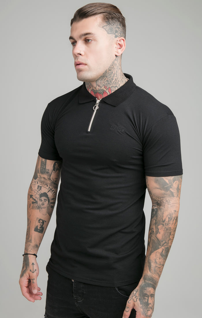 Load image into Gallery viewer, Black Opulent Zip Polo Shirt