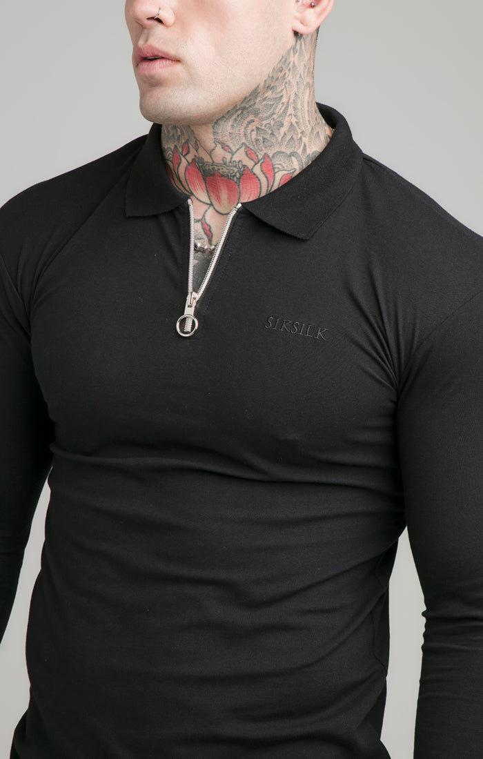 Load image into Gallery viewer, Black Opulent Zip Polo Shirt (2)