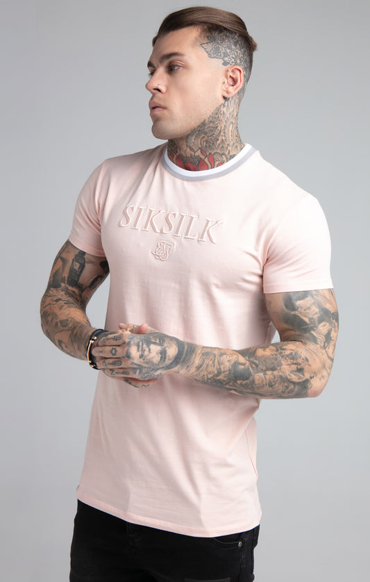 SikSilk S/S Rib Collar Gym Tee - Pastel Pink