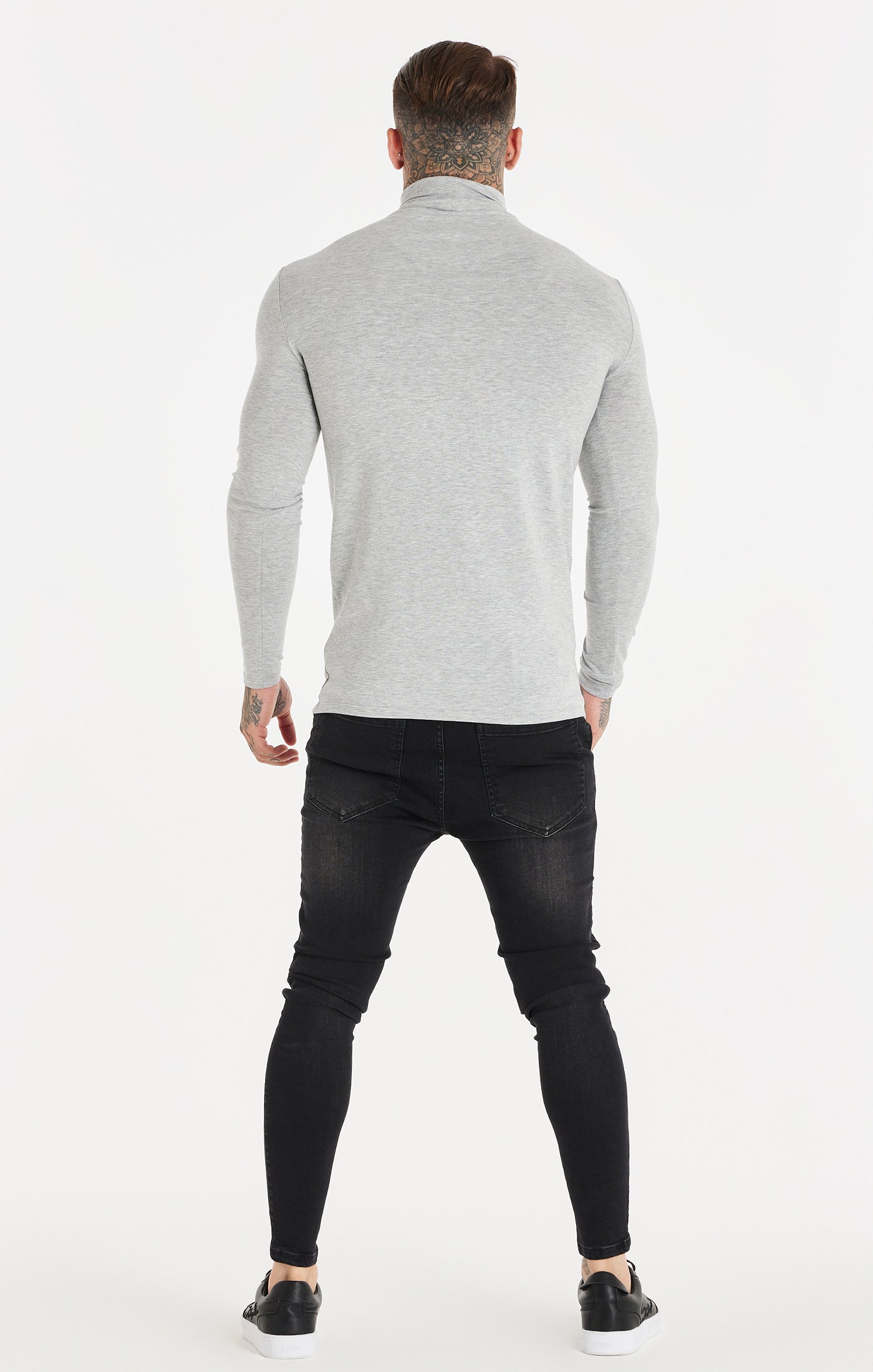 Load image into Gallery viewer, Grey Marl Long Sleeve Turtle Neck Muscle Fit T-Shirt (4)