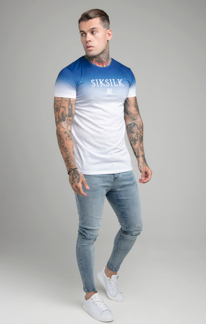 Load image into Gallery viewer, Blue High Fade Embroidered Muscle Fit T-Shirt (3)