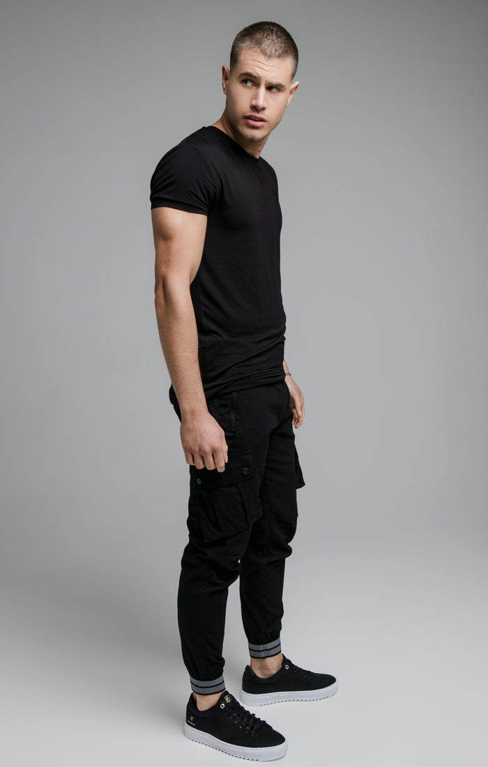 Load image into Gallery viewer, Black Elasticated Cuff Cargo Pant (4)