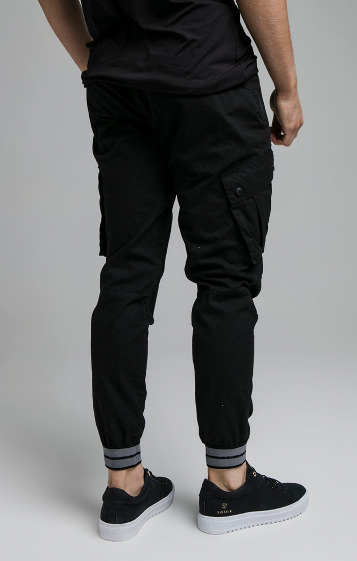 Load image into Gallery viewer, Black Elasticated Cuff Cargo Pant (2)