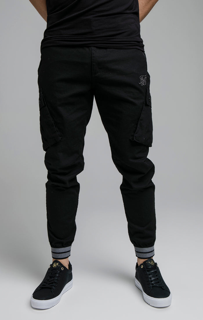 Load image into Gallery viewer, Black Elasticated Cuff Cargo Pant