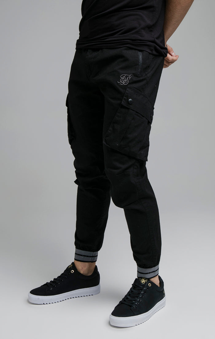 Load image into Gallery viewer, Black Elasticated Cuff Cargo Pant (1)