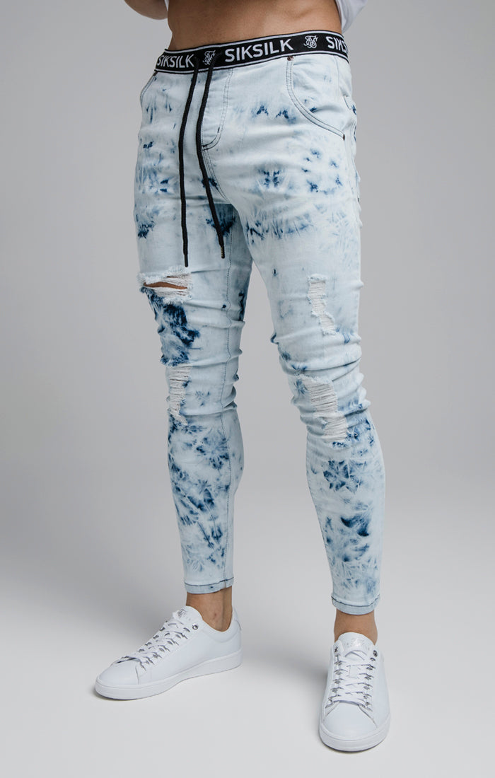 Load image into Gallery viewer, Blue Tie Dye Distressed Elasticated Jean