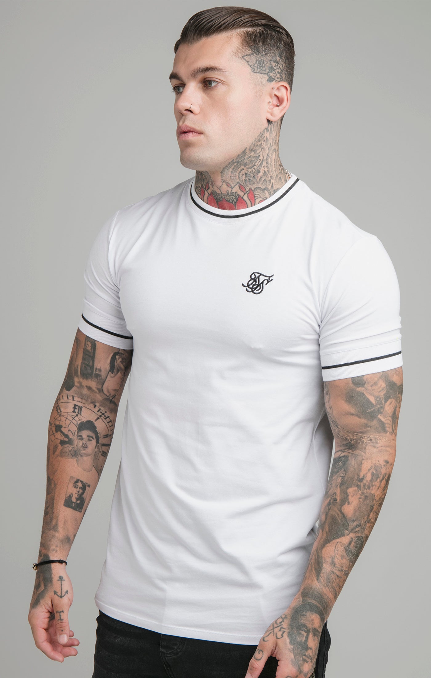 Load image into Gallery viewer, SikSilk Imperial Retro Rib Gym Tee - White &amp; Black