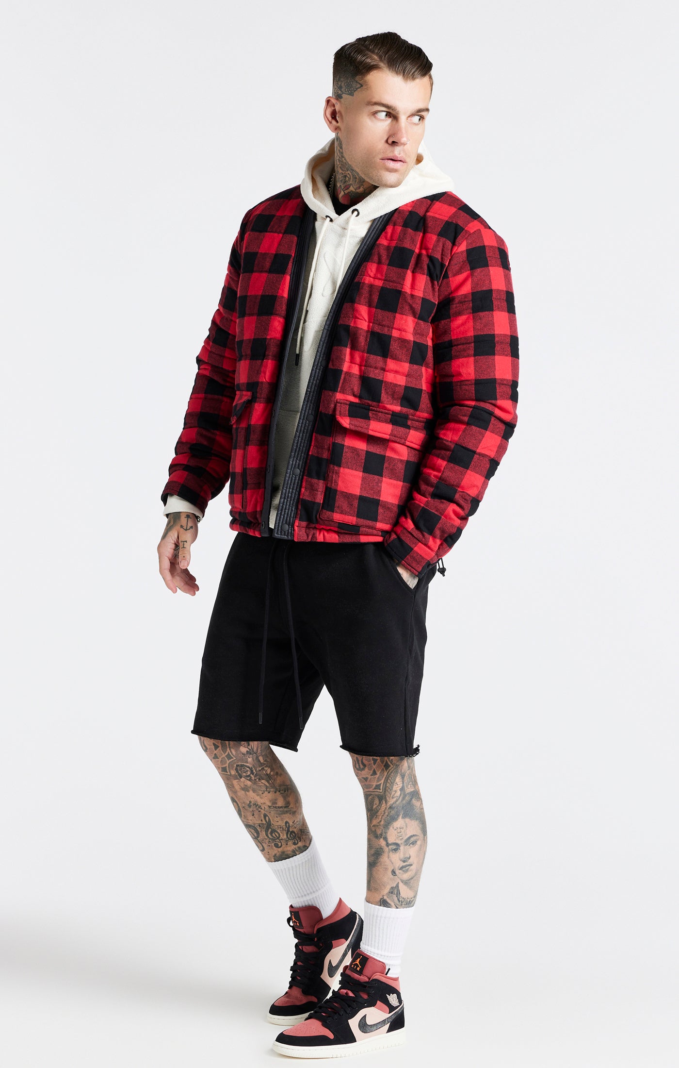 Load image into Gallery viewer, Steve Aoki x SikSilk Red Check Reversible Bomber (1)