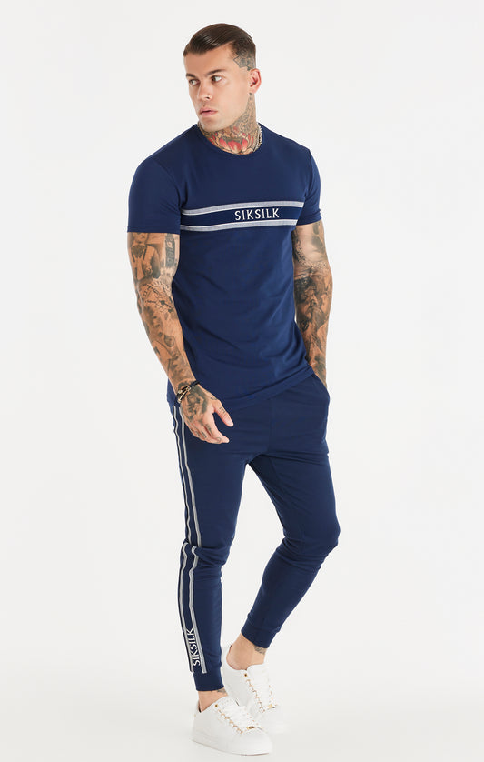 Navy Knitted Tape Muscle Fit T-Shirt