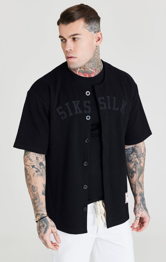 Black Applique Logo Baseball Jersey