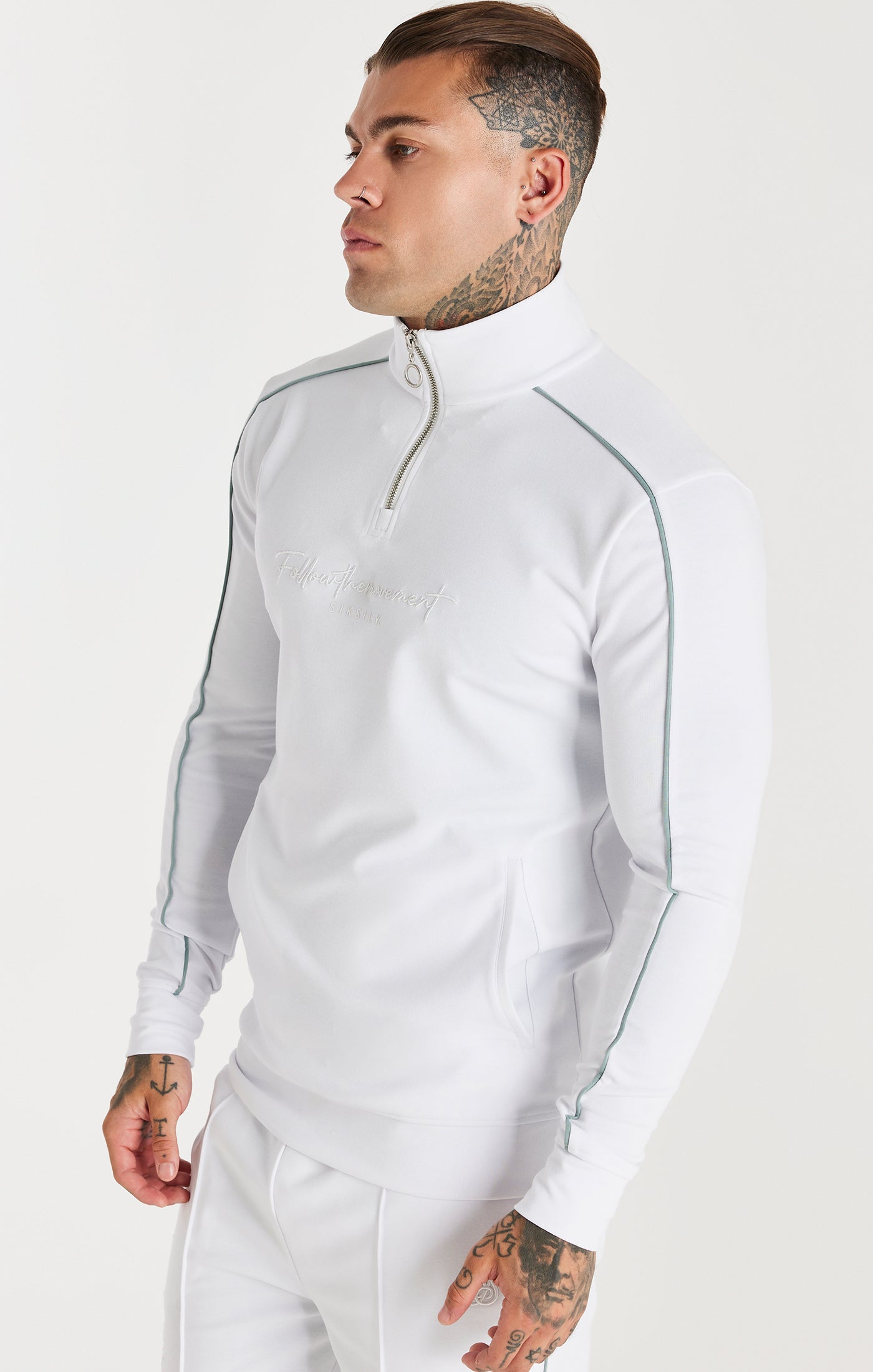 Load image into Gallery viewer, SikSilk Script Quarter Zip Funnel Track Top - White