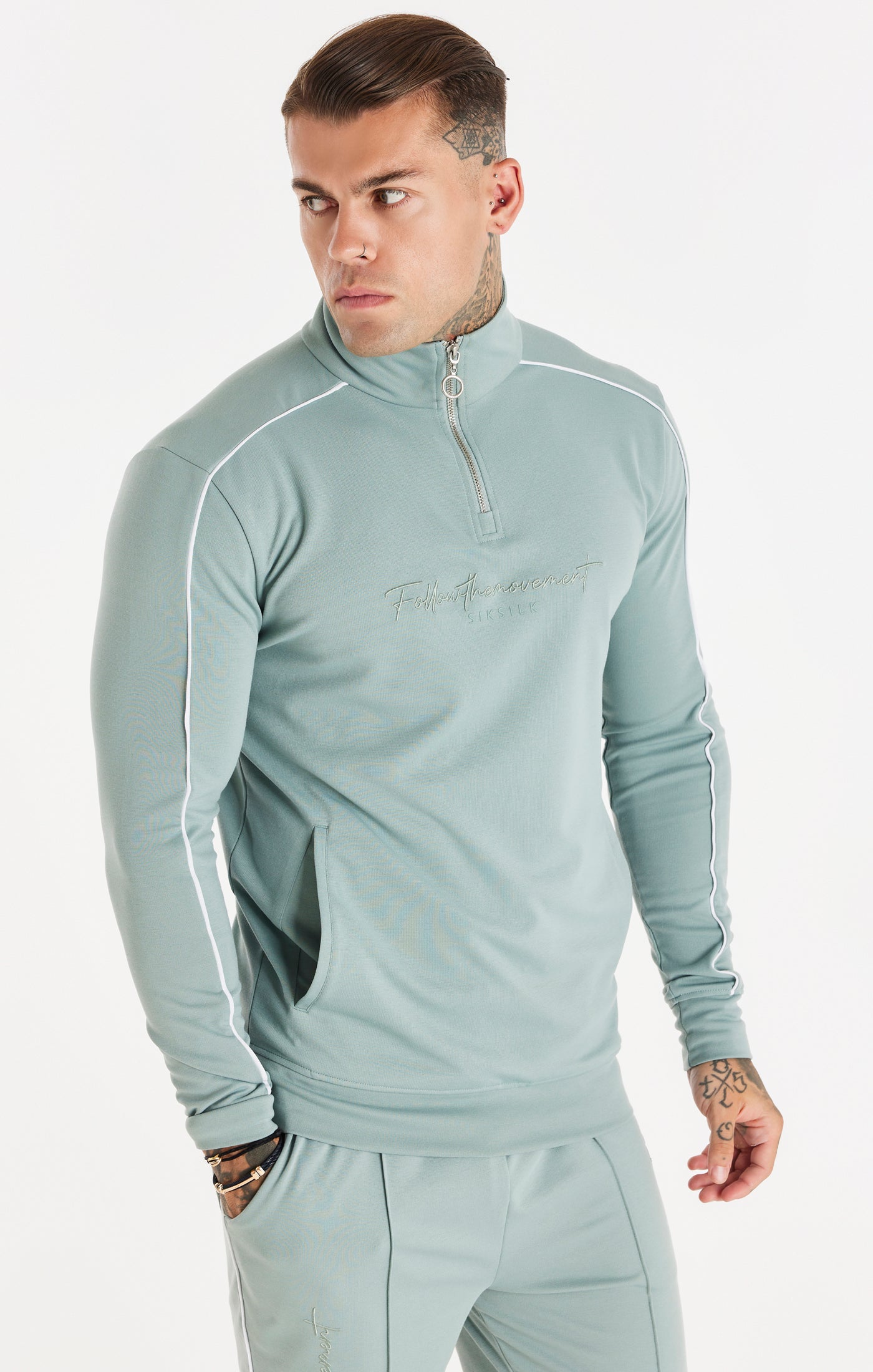 Load image into Gallery viewer, SikSilk Script Quarter Zip Funnel Track Top - Teal